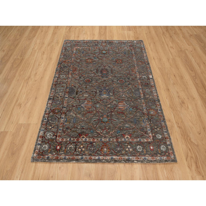 4'1" x 5'11" New Hand Knotted Brown Wool & Silk Rectangle Oriental Rug - MOA10291140