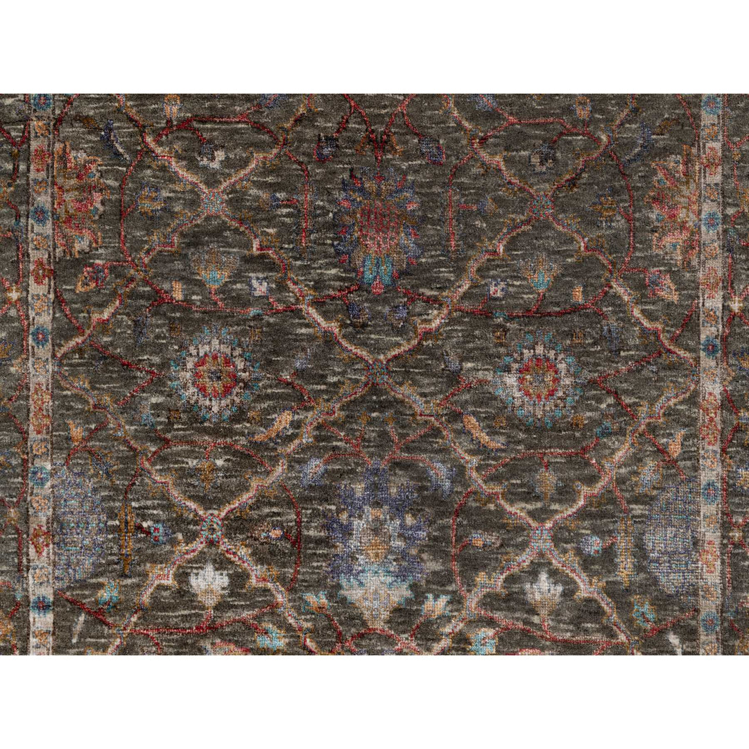 4'1" x 5'11" New Hand Knotted Brown Wool & Silk Rectangle Oriental Rug - MOA10291140