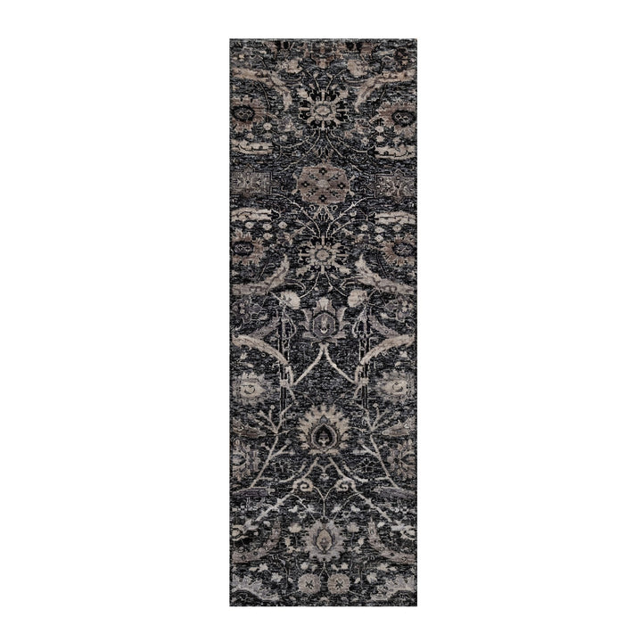 2'6" x 7'11" New Hand Knotted Black Wool & Silk Runner Oriental Rug - MOA10291149