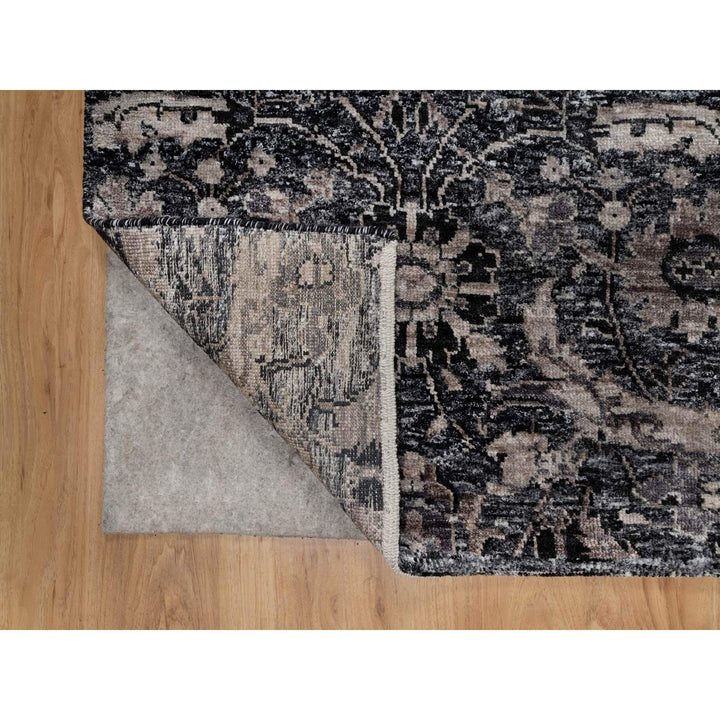 2'6" x 7'11" New Hand Knotted Black Wool & Silk Runner Oriental Rug - MOA10291149