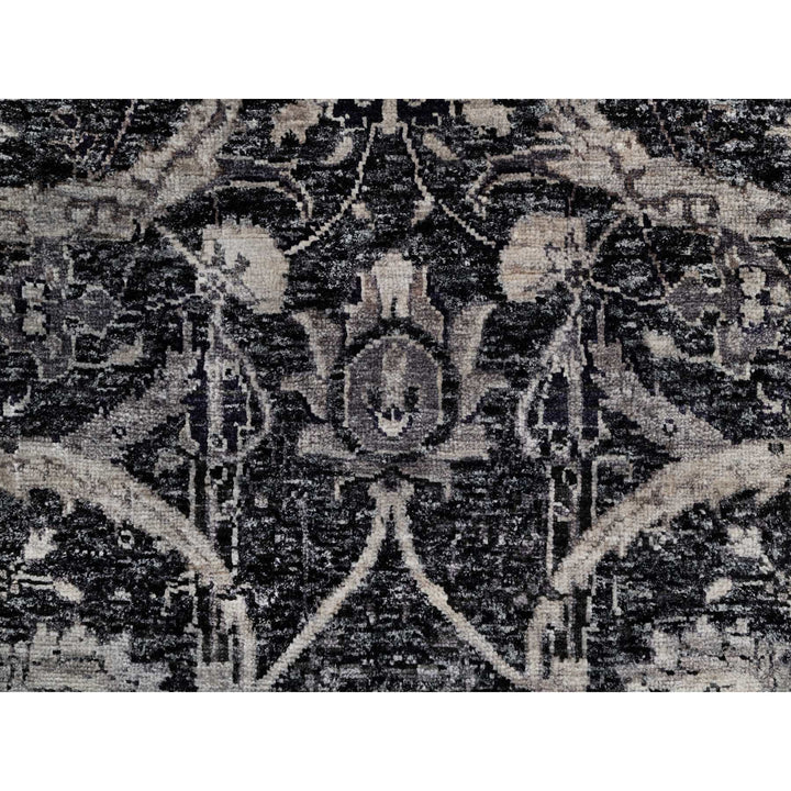 2'6" x 7'11" New Hand Knotted Black Wool & Silk Runner Oriental Rug - MOA10291149