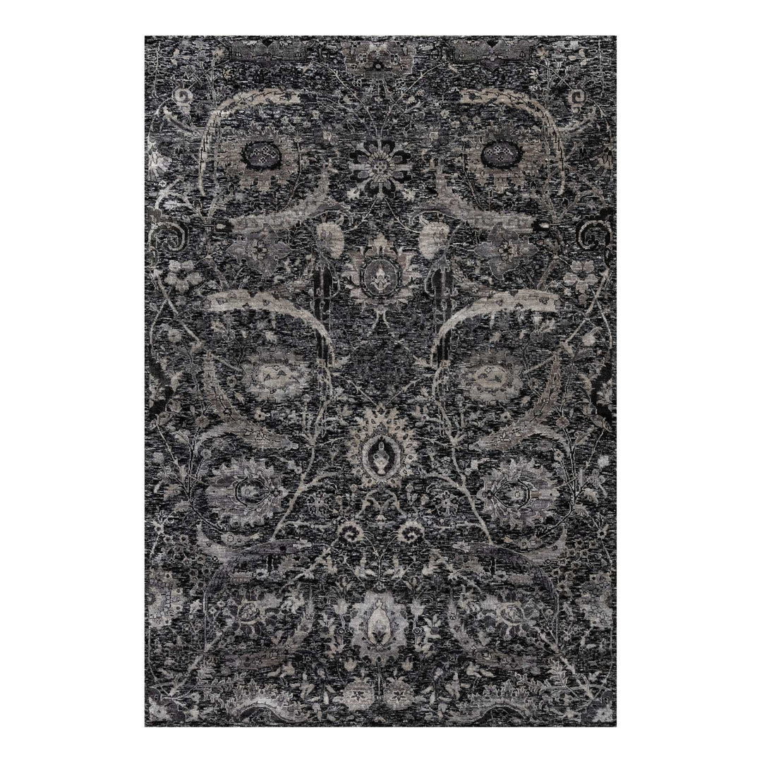 6'0" x 8'10" New Hand Knotted Black Wool & Silk Rectangle Oriental Rug - MOA10291161