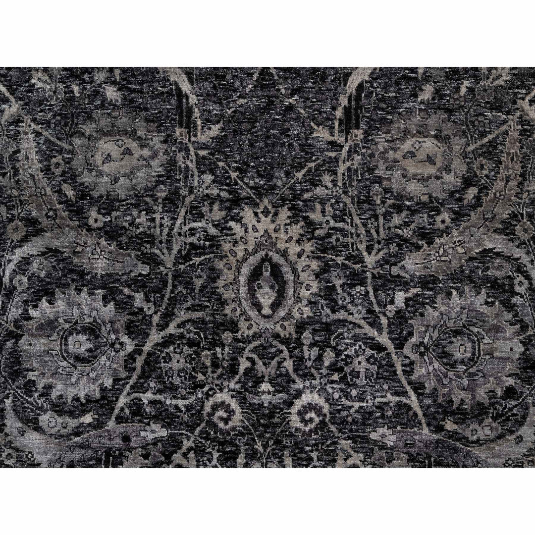 6'0" x 8'10" New Hand Knotted Black Wool & Silk Rectangle Oriental Rug - MOA10291161