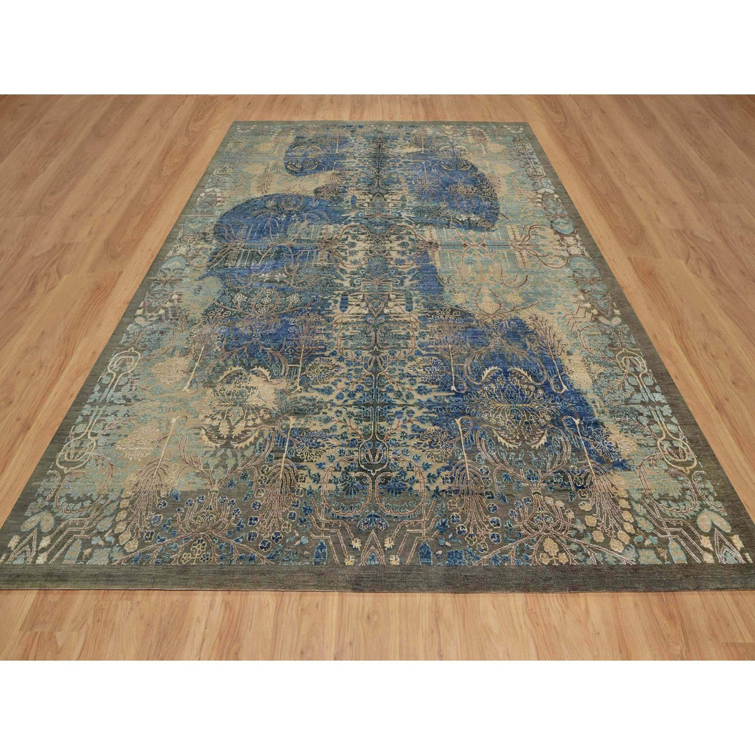 8'10" x 12'1" New Hand Knotted Brown Wool & Silk Rectangle Oriental Rug - MOA10291165