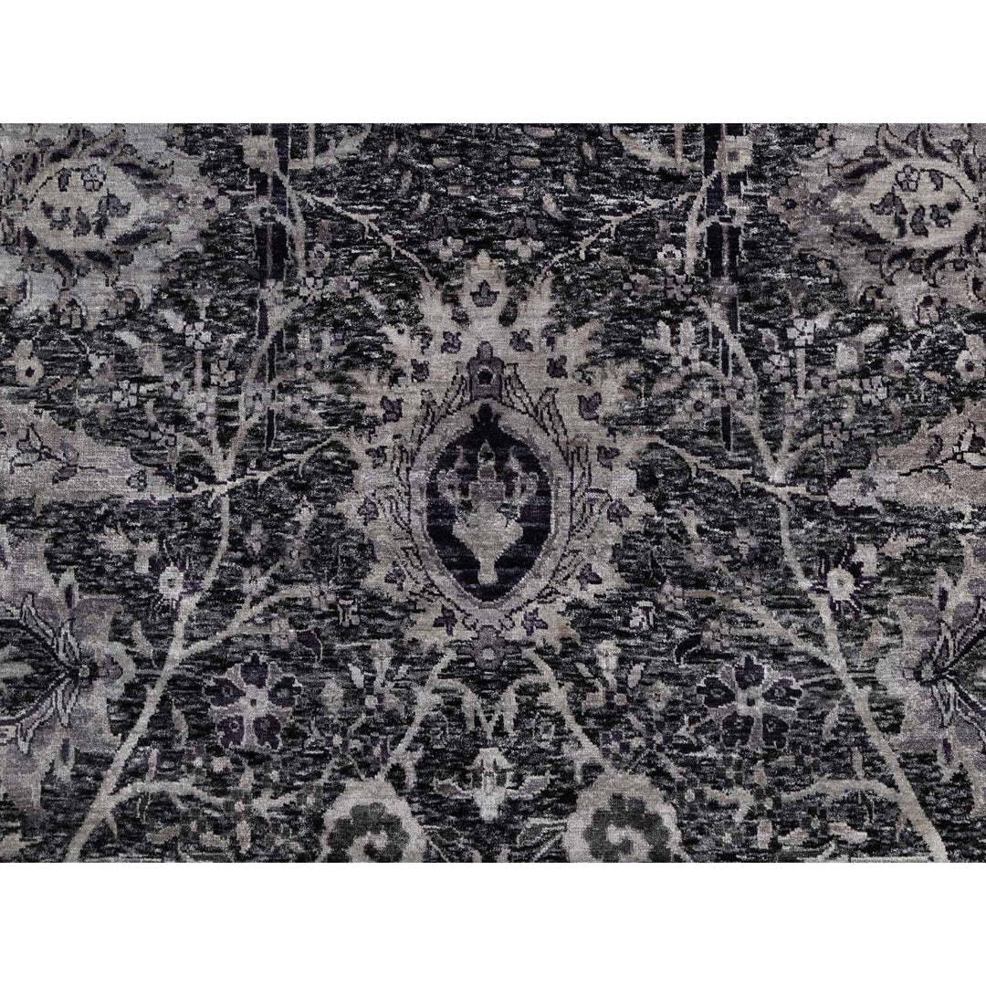 8'8" x 11'10" New Hand Knotted Black Wool & Silk Rectangle Oriental Rug - MOA10291167