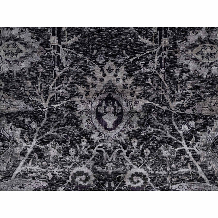 8'1" x 9'11" New Hand Knotted Black Wool & Silk Rectangle Oriental Rug - MOA10291169