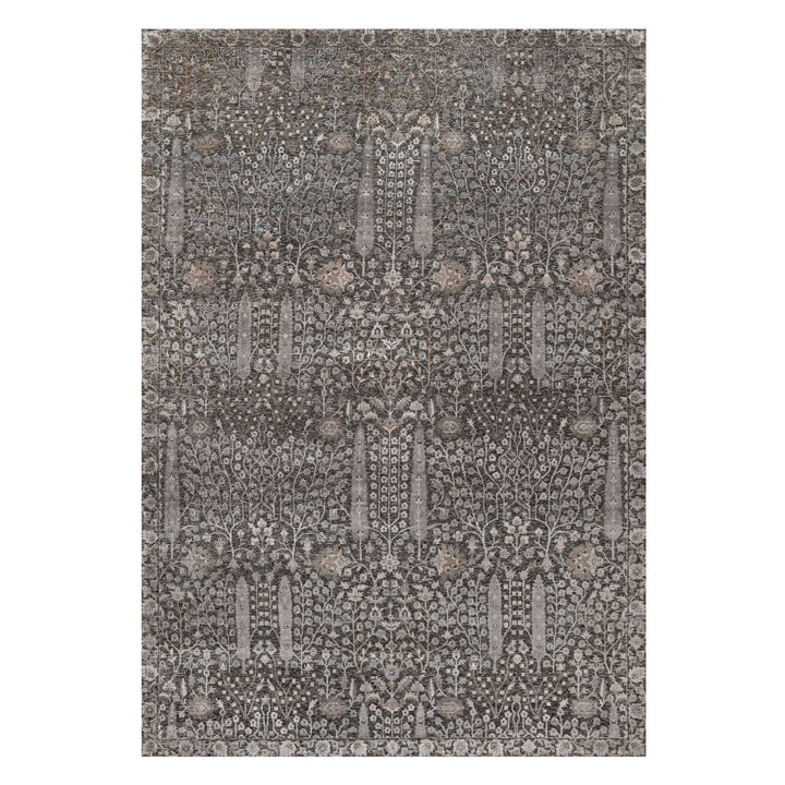 9'9" x 14'2" New Hand Knotted Grey Wool & Silk Rectangle Oriental Rug - MOA10291171