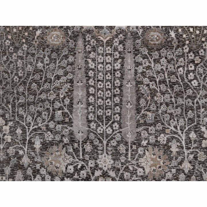 9'9" x 14'2" New Hand Knotted Grey Wool & Silk Rectangle Oriental Rug - MOA10291171