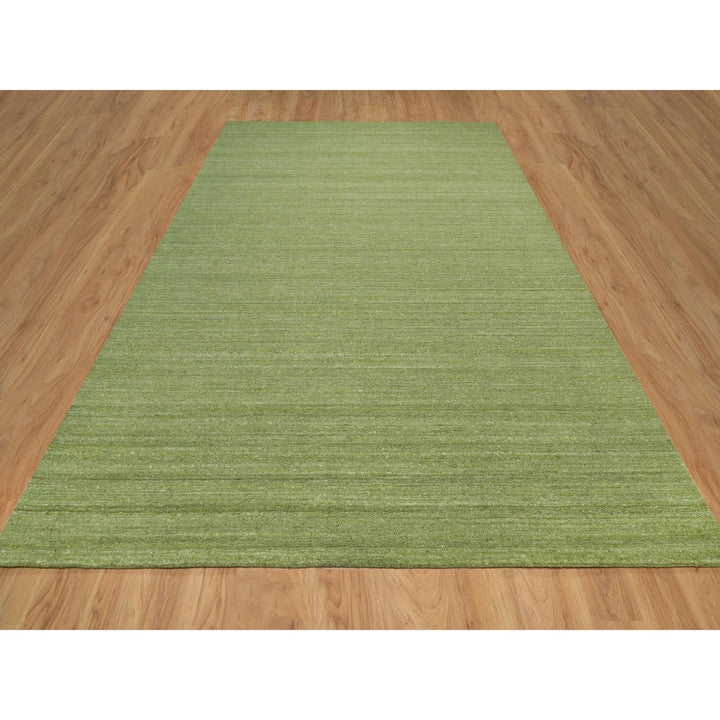 9'1" x 12'0" New Hand Loomed Green Wool Rectangle Oriental Rug - MOA10291189