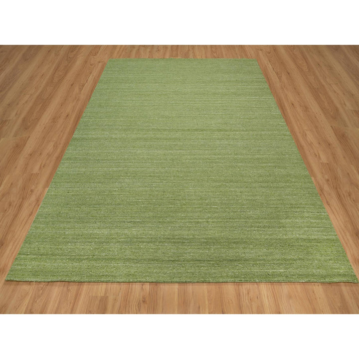 8'0" x 10'0" New Hand Loomed Green Wool Rectangle Oriental Rug - MOA10291190