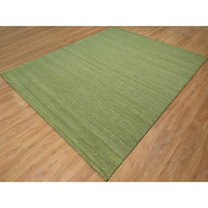 8'0" x 10'0" New Hand Loomed Green Wool Rectangle Oriental Rug - MOA10291190