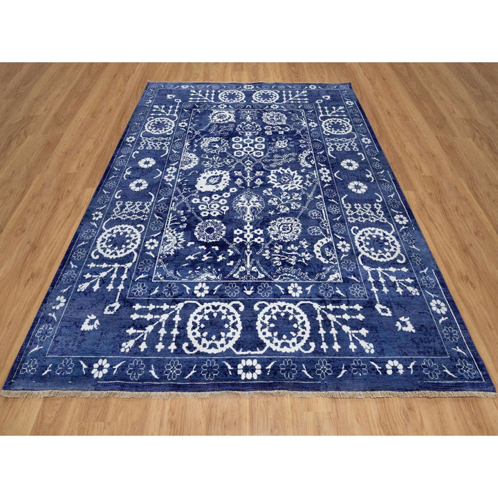 8'1" x 10'3" New Hand Knotted Blue Wool & Silk Rectangle Oriental Rug - MOA10291220