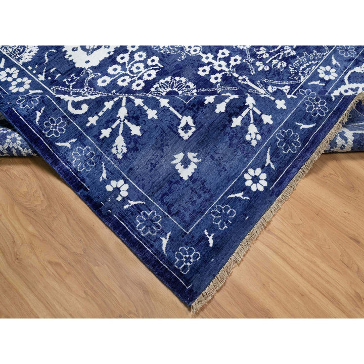 8'1" x 10'3" New Hand Knotted Blue Wool & Silk Rectangle Oriental Rug - MOA10291220