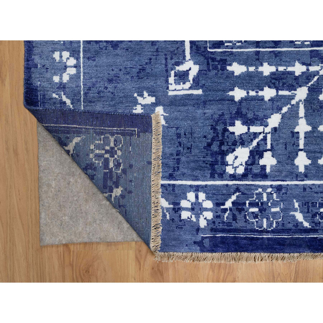 9'0" x 12'0" New Hand Knotted Blue Wool & Silk Rectangle Oriental Rug - MOA10291222