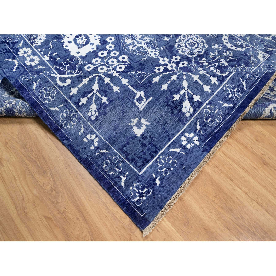 9'0" x 12'0" New Hand Knotted Blue Wool & Silk Rectangle Oriental Rug - MOA10291222