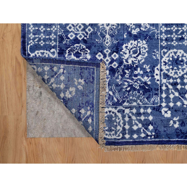 2'7" x 11'10" New Hand Knotted Blue Wool & Silk Runner Oriental Rug - MOA10291223