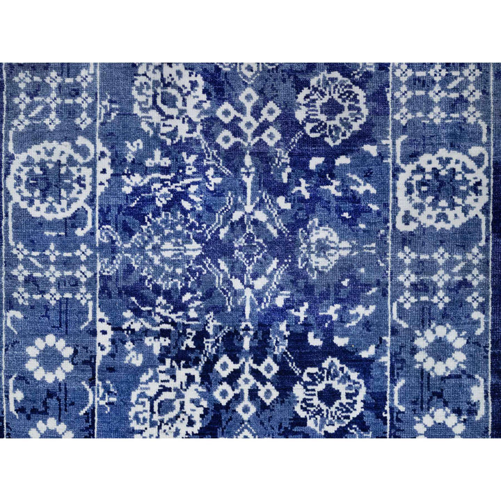 2'7" x 11'10" New Hand Knotted Blue Wool & Silk Runner Oriental Rug - MOA10291223