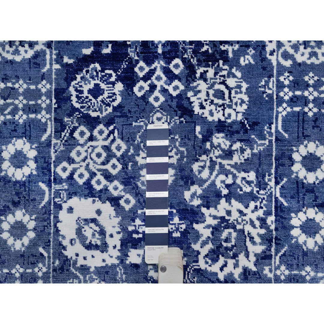 2'7" x 10'0" New Hand Knotted Blue Wool & Silk Runner Oriental Rug - MOA10291224