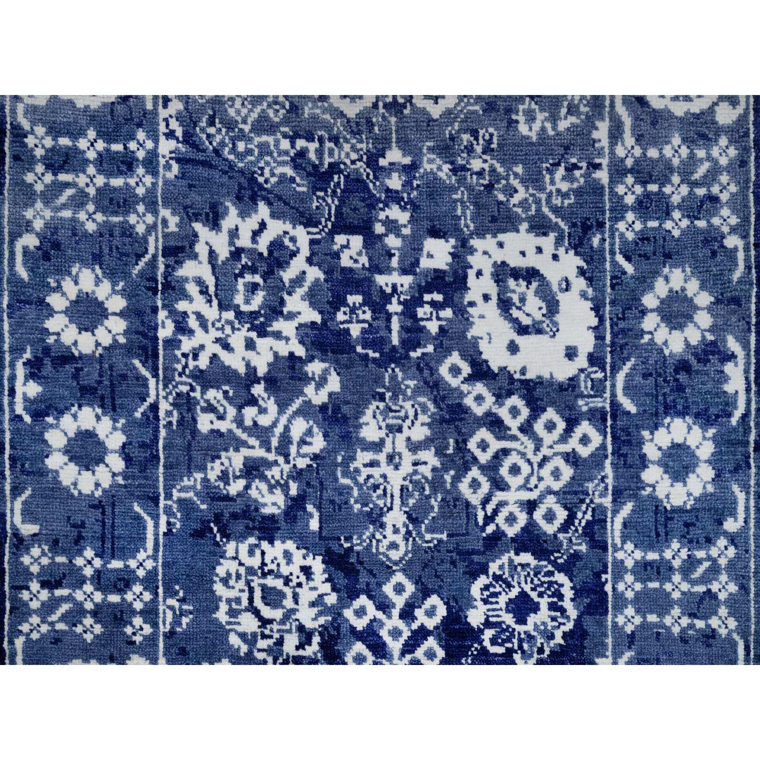 2'7" x 10'0" New Hand Knotted Blue Wool & Silk Runner Oriental Rug - MOA10291224