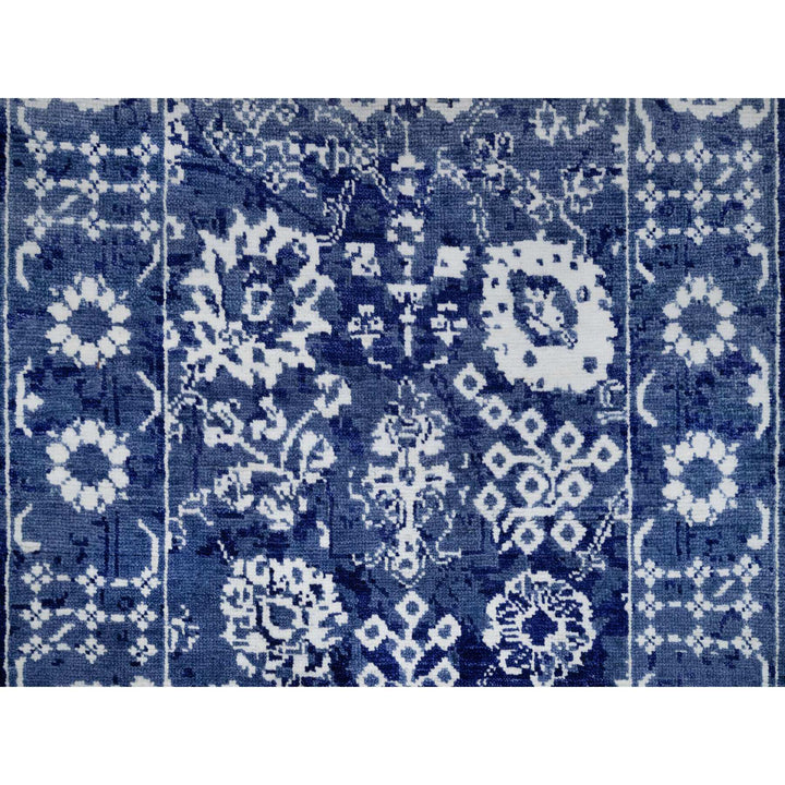 2'7" x 10'0" New Hand Knotted Blue Wool & Silk Runner Oriental Rug - MOA10291224