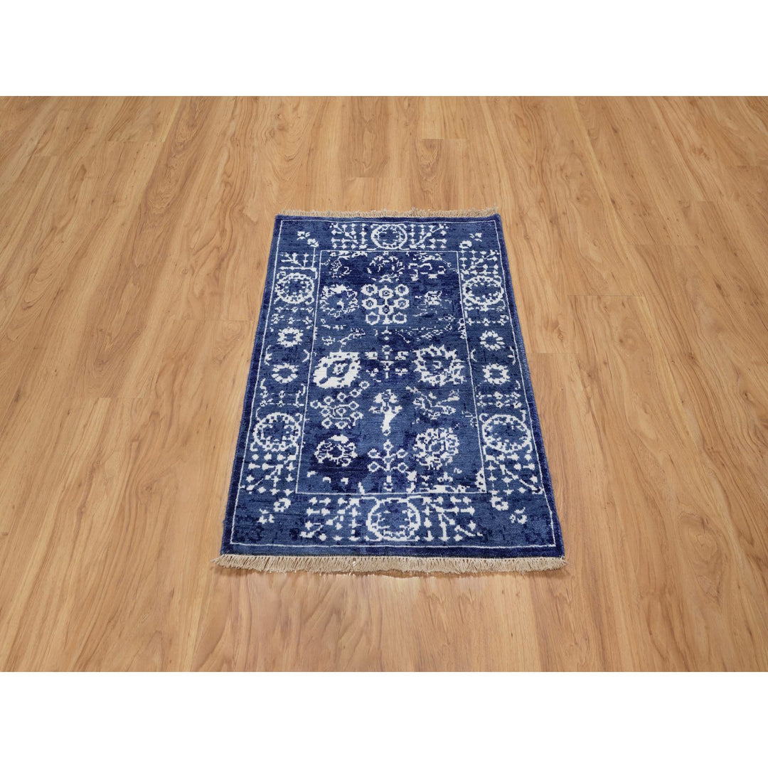 2'1" x 3'2" New Hand Knotted Blue Wool & Silk Rectangle Oriental Rug - MOA10291228