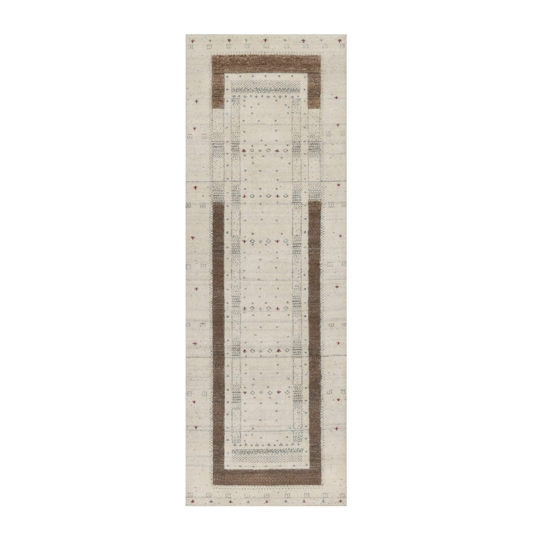 2'8" x 7'10" New Hand Knotted Ivory Wool Runner Oriental Rug - MOA10291258