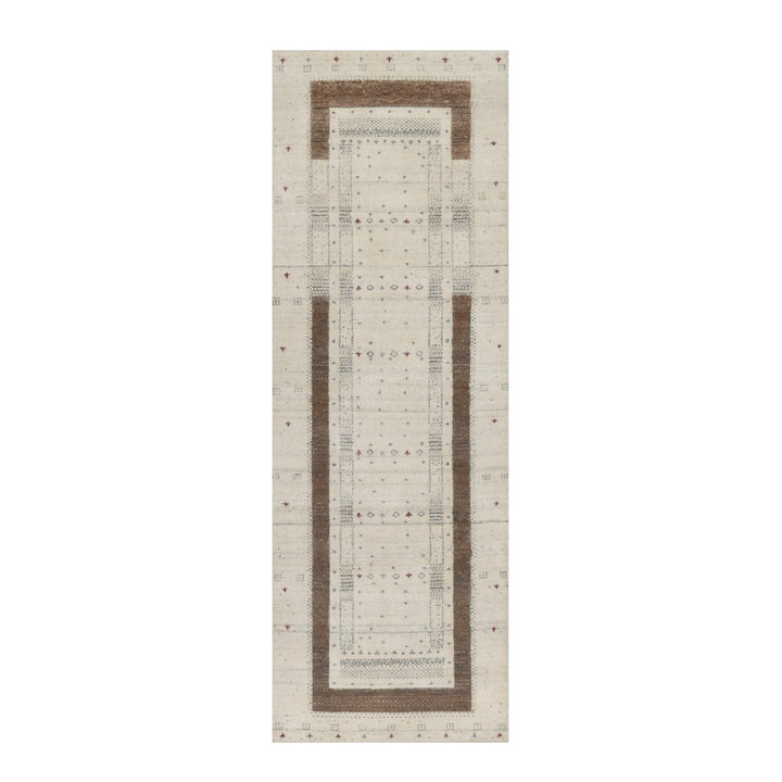 2'8" x 7'10" New Hand Knotted Ivory Wool Runner Oriental Rug - MOA10291258