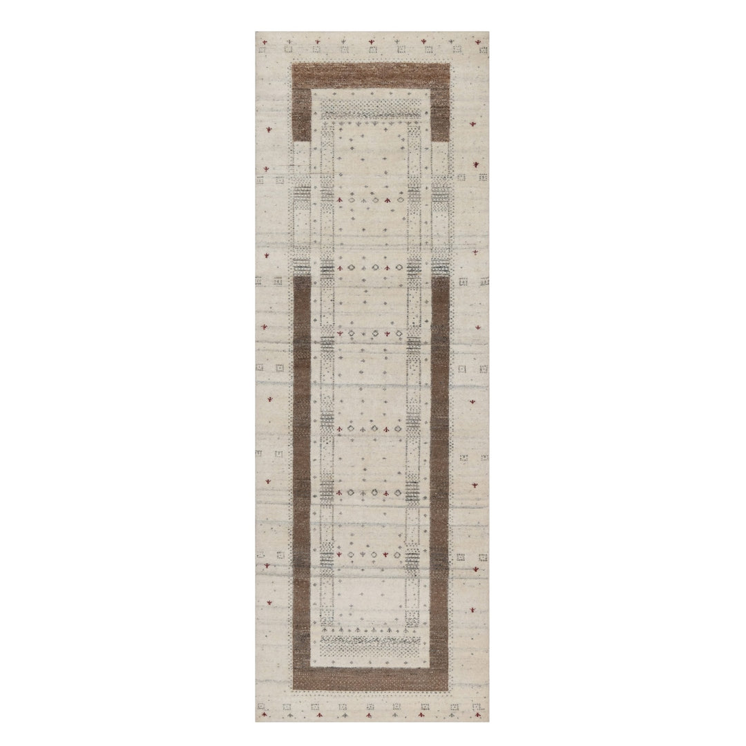 2'8" x 7'11" New Hand Knotted Ivory Wool Runner Oriental Rug - MOA10291259