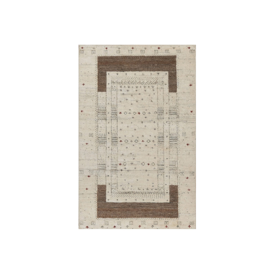 2'6" x 3'11" New Hand Knotted Ivory Wool Rectangle Oriental Rug - MOA10291260