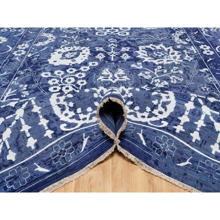 11'9" x 15'0" New Hand Knotted Blue Wool & Silk Rectangle Oriental Rug - MOA10291265