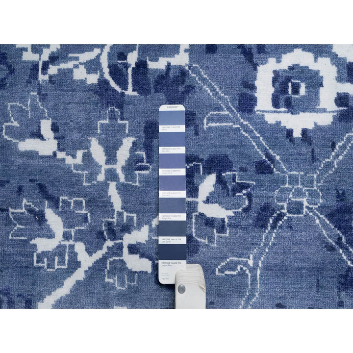 11'9" x 15'0" New Hand Knotted Blue Wool & Silk Rectangle Oriental Rug - MOA10291265