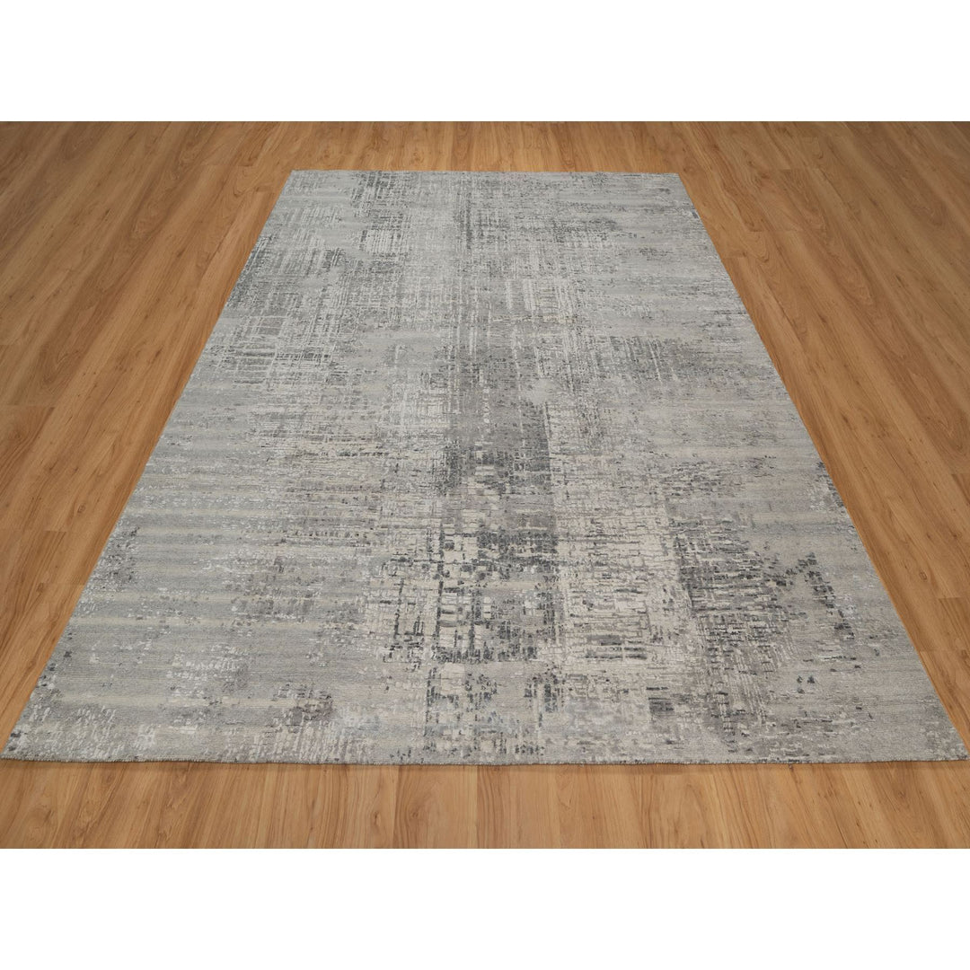 8'2" x 10'1" New Hand Knotted Grey Wool Rectangle Oriental Rug - MOA10291282