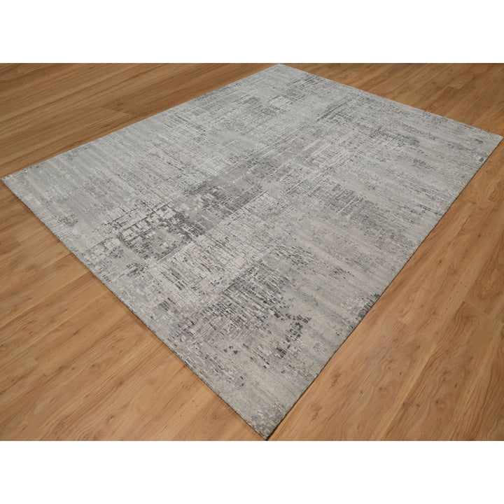 8'2" x 10'1" New Hand Knotted Grey Wool Rectangle Oriental Rug - MOA10291282