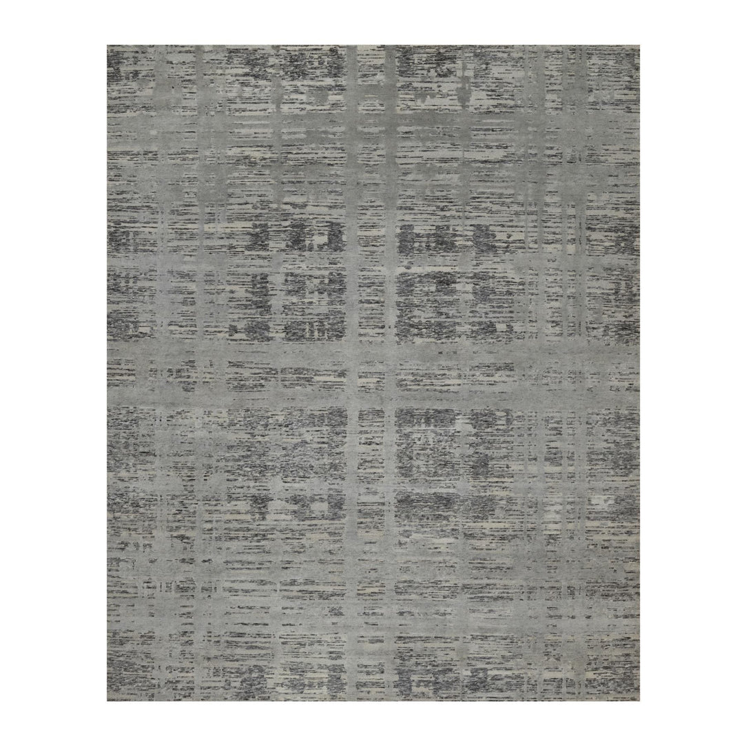 8'1" x 9'11" New Hand Knotted Grey Wool Rectangle Oriental Rug - MOA10291283