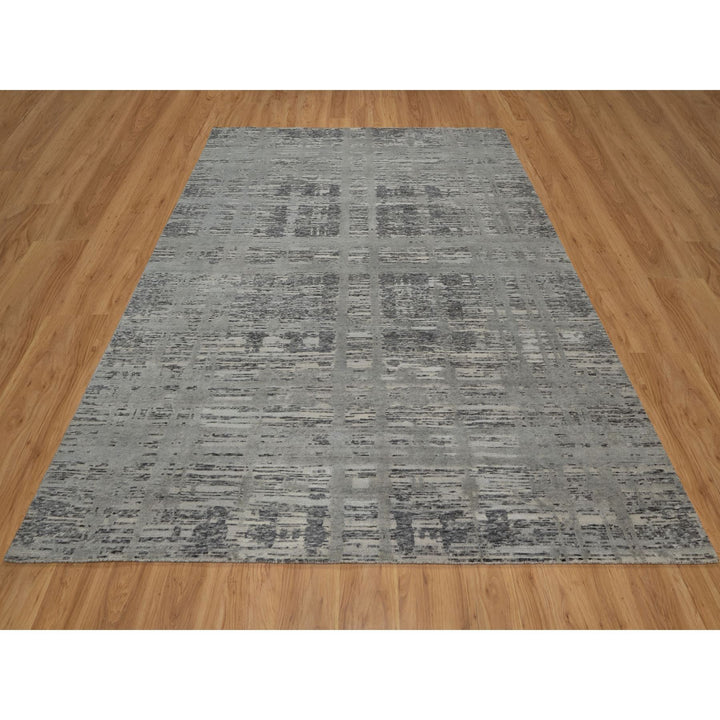 8'1" x 9'11" New Hand Knotted Grey Wool Rectangle Oriental Rug - MOA10291283