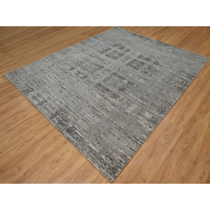 8'1" x 9'11" New Hand Knotted Grey Wool Rectangle Oriental Rug - MOA10291283