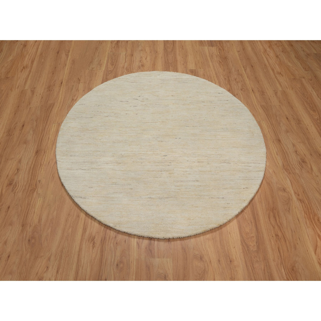 5'0" x 5'0" New Hand Knotted Ivory Wool Round Oriental Rug - MOA10291296