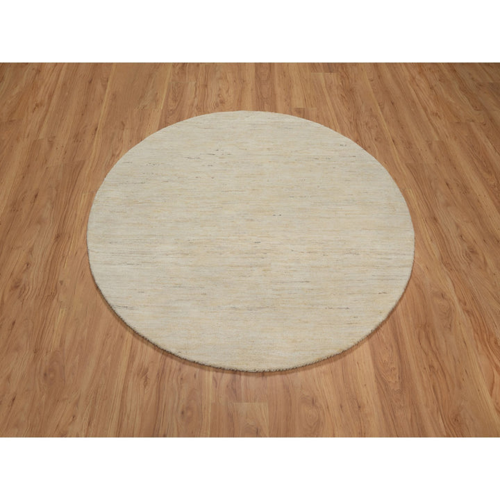 5'0" x 5'0" New Hand Knotted Ivory Wool Round Oriental Rug - MOA10291296