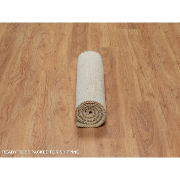 2'4" x 11'5" New Hand Knotted Ivory Wool Runner Oriental Rug - MOA10291301