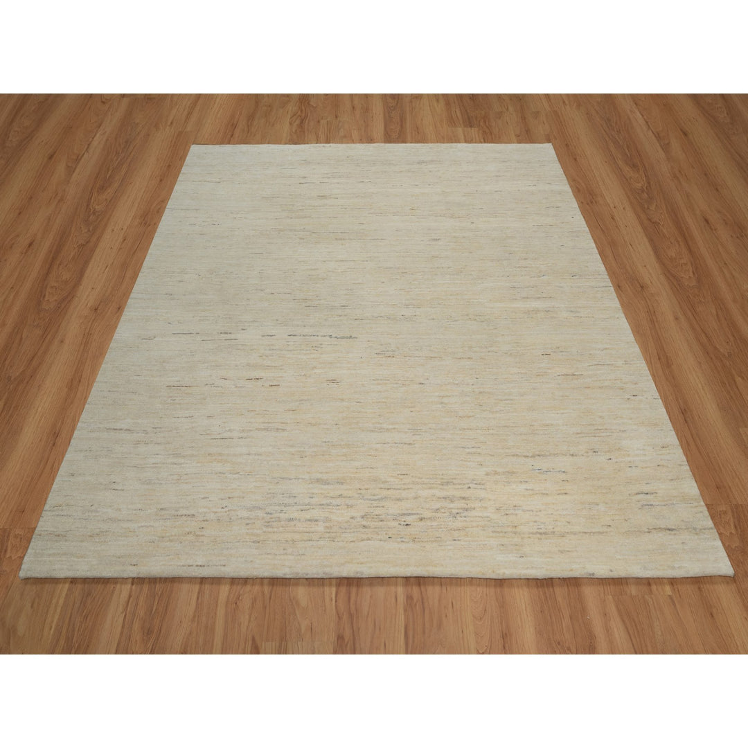 6'11" x 7'1" New Hand Knotted Ivory Wool Square Oriental Rug - MOA10291303