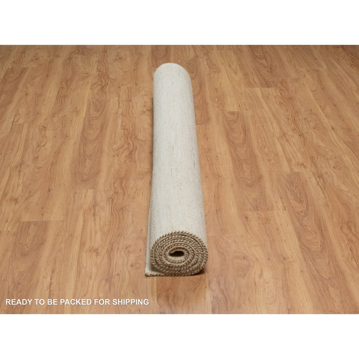 6'11" x 7'1" New Hand Knotted Ivory Wool Square Oriental Rug - MOA10291303