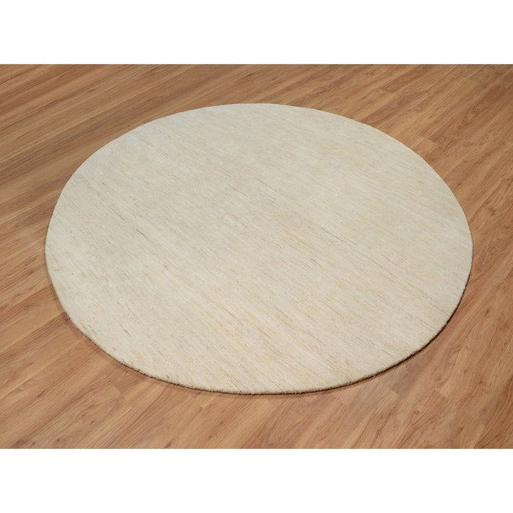 7'9" x 7'9" New Hand Knotted Ivory Wool Round Oriental Rug - MOA10291308