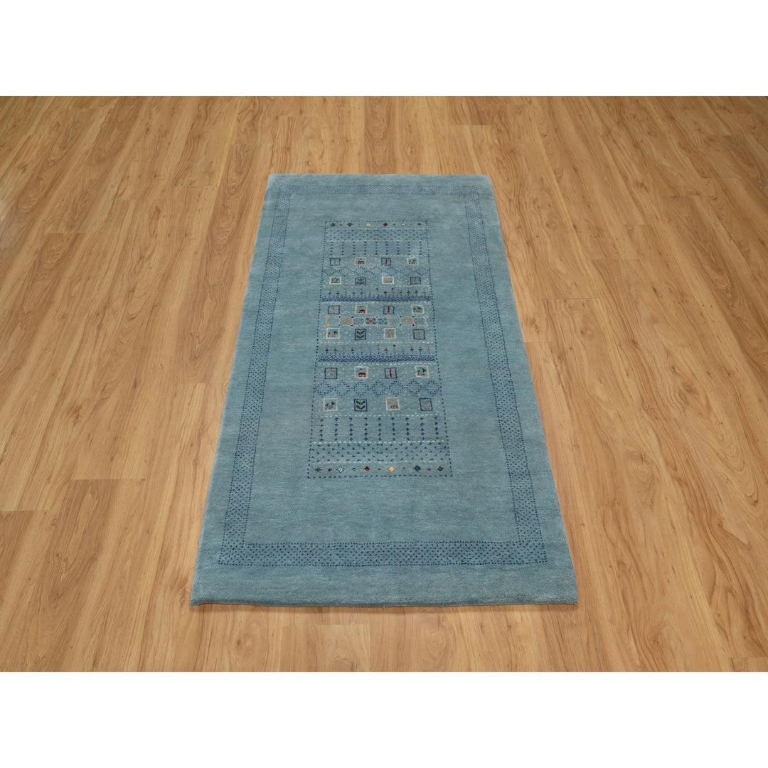2'11" x 5'6" New Hand Knotted Blue Wool Rectangle Oriental Rug - MOA10291311
