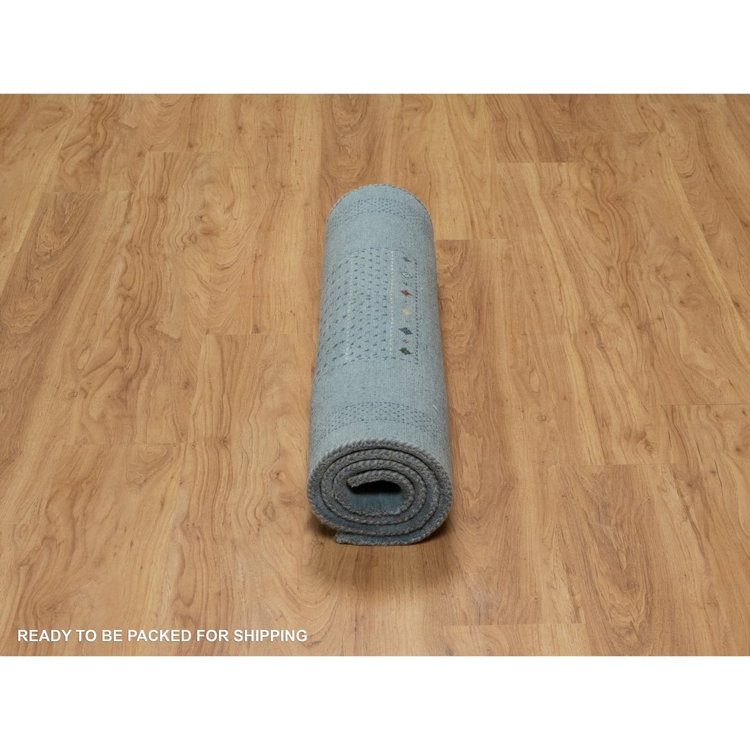 2'11" x 5'6" New Hand Knotted Blue Wool Rectangle Oriental Rug - MOA10291311