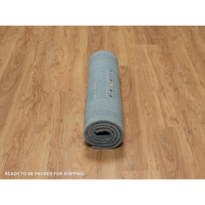 2'11" x 5'6" New Hand Knotted Blue Wool Rectangle Oriental Rug - MOA10291311