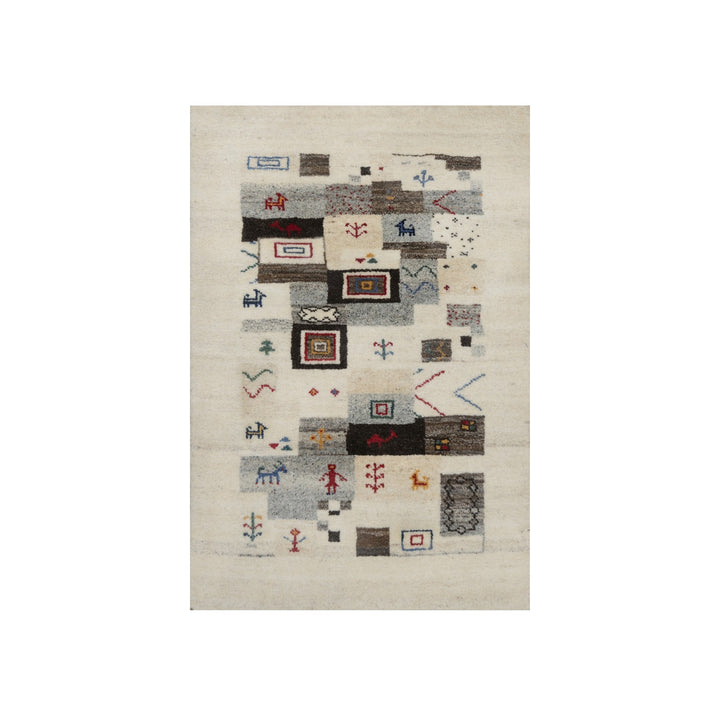 2'1" x 3'1" New Hand Knotted Ivory Wool Rectangle Oriental Rug - MOA10291323
