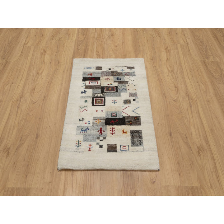 2'1" x 3'1" New Hand Knotted Ivory Wool Rectangle Oriental Rug - MOA10291323