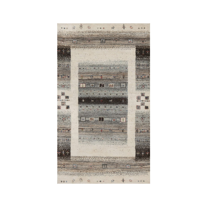 2'10" x 5'1" New Hand Knotted Ivory Wool Rectangle Oriental Rug - MOA10291333