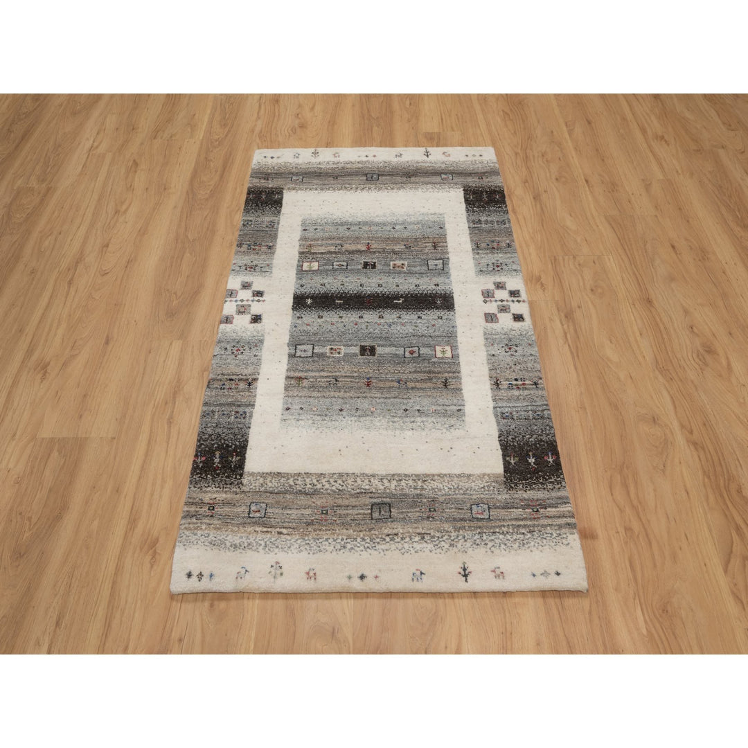 2'10" x 5'1" New Hand Knotted Ivory Wool Rectangle Oriental Rug - MOA10291333