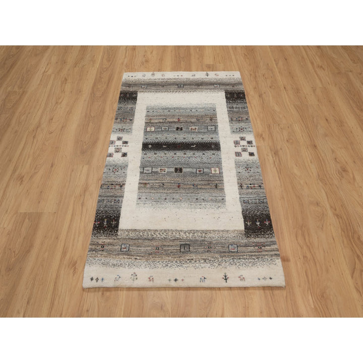 2'10" x 5'1" New Hand Knotted Ivory Wool Rectangle Oriental Rug - MOA10291333